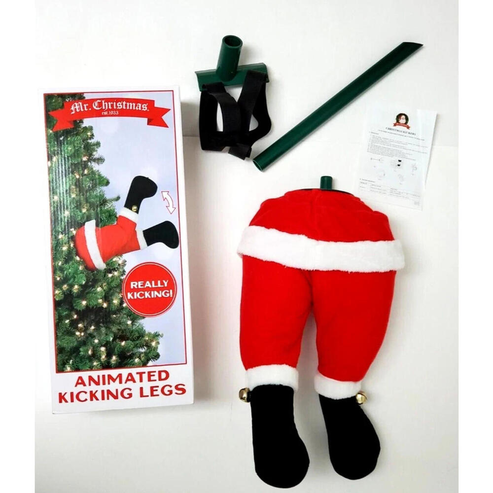 Mr Christmas Animated Santa Claus Kicking Legs Tree Decor Motion Activated 16"